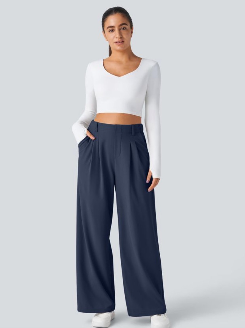 2 PAIR Halara Flex High Waist Wide-Leg Waffle Work Pants, size medium tall